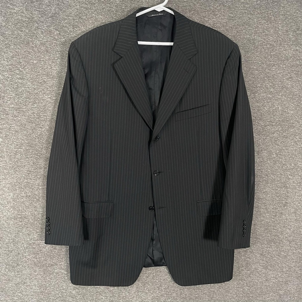 Canali Suit Jacket Mens 54L (US 44L) Black Pinstripe Wool Made Italy Classic